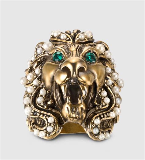 gucci ring with diamonds|Necklace with lion head pendant .